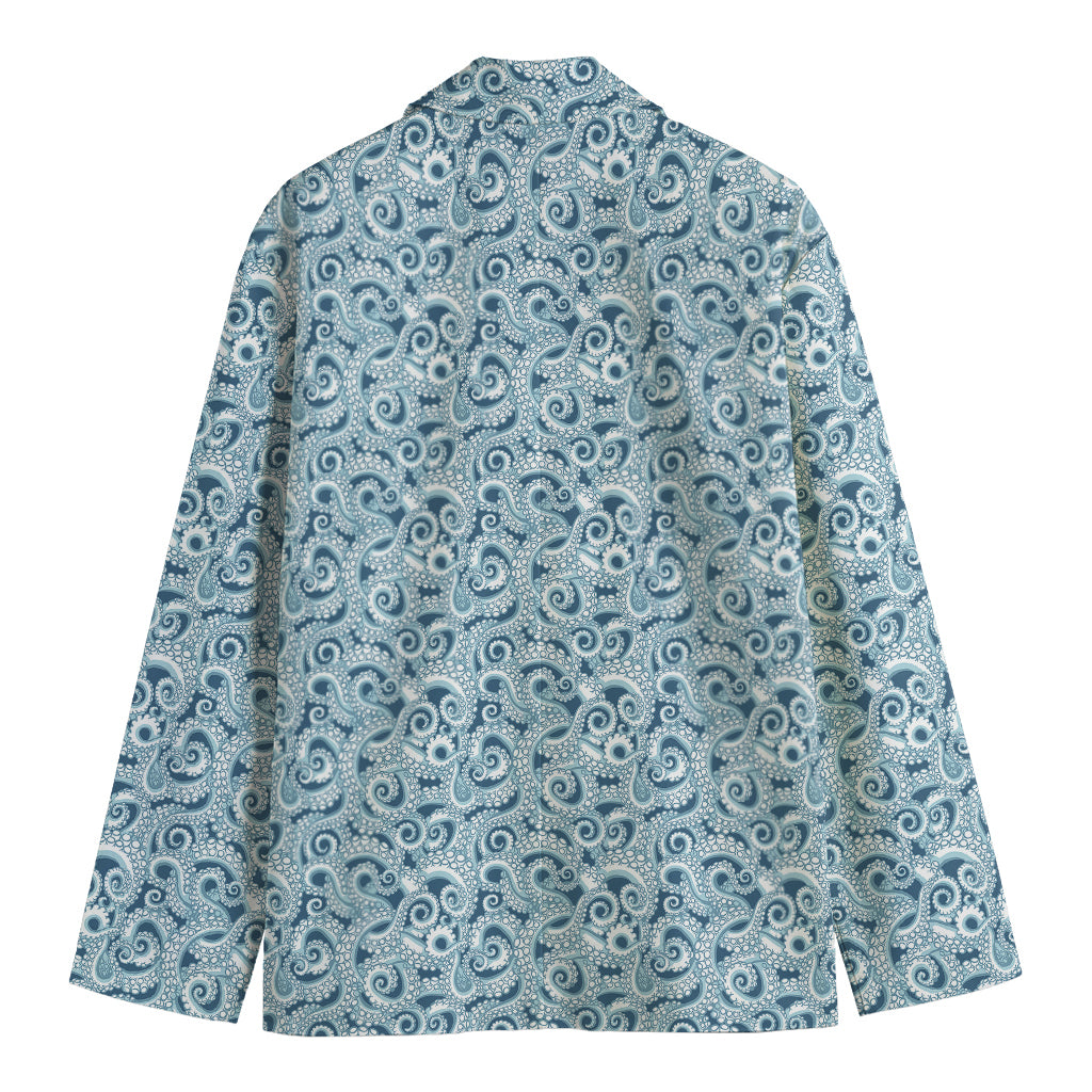 Blue Octopus Tentacles Pattern Print Men's Cotton Blazer
