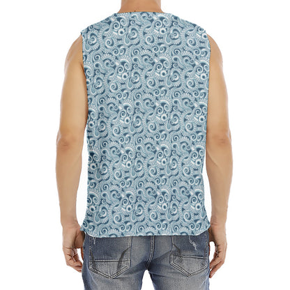 Blue Octopus Tentacles Pattern Print Men's Fitness Tank Top