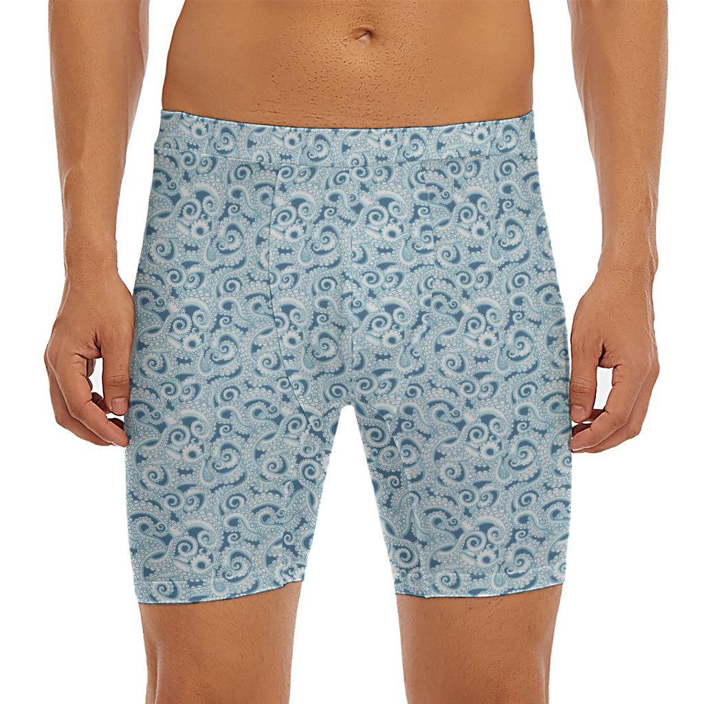 Blue Octopus Tentacles Pattern Print Men's Long Boxer Briefs