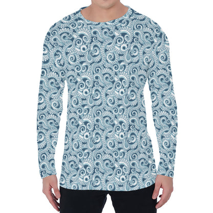 Blue Octopus Tentacles Pattern Print Men's Long Sleeve T-Shirt