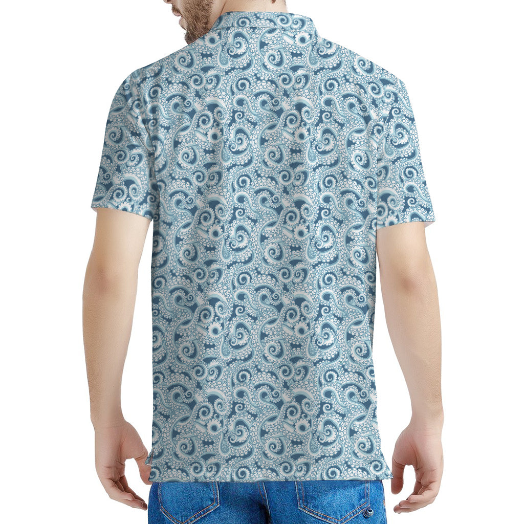 Blue Octopus Tentacles Pattern Print Men's Polo Shirt