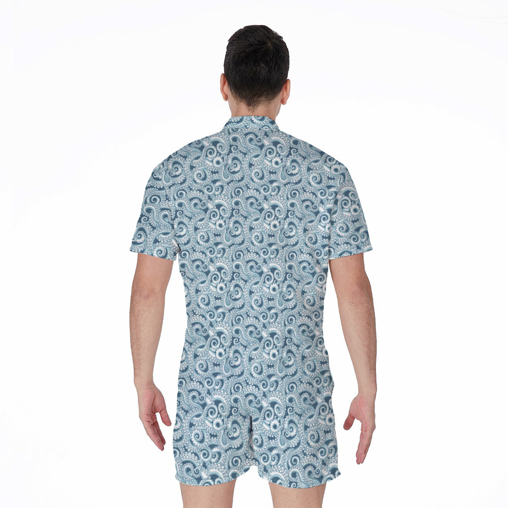 Blue Octopus Tentacles Pattern Print Men's Rompers