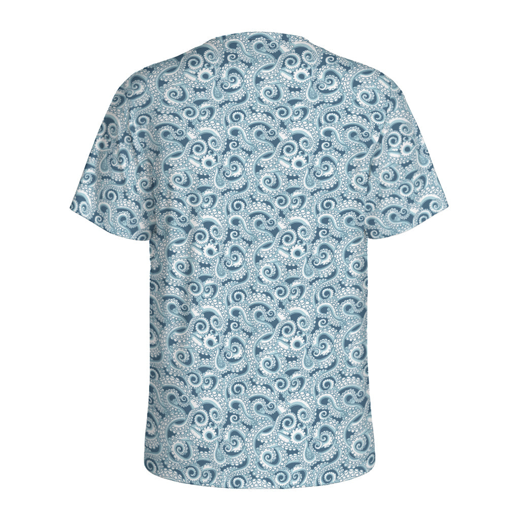 Blue Octopus Tentacles Pattern Print Men's Sports T-Shirt