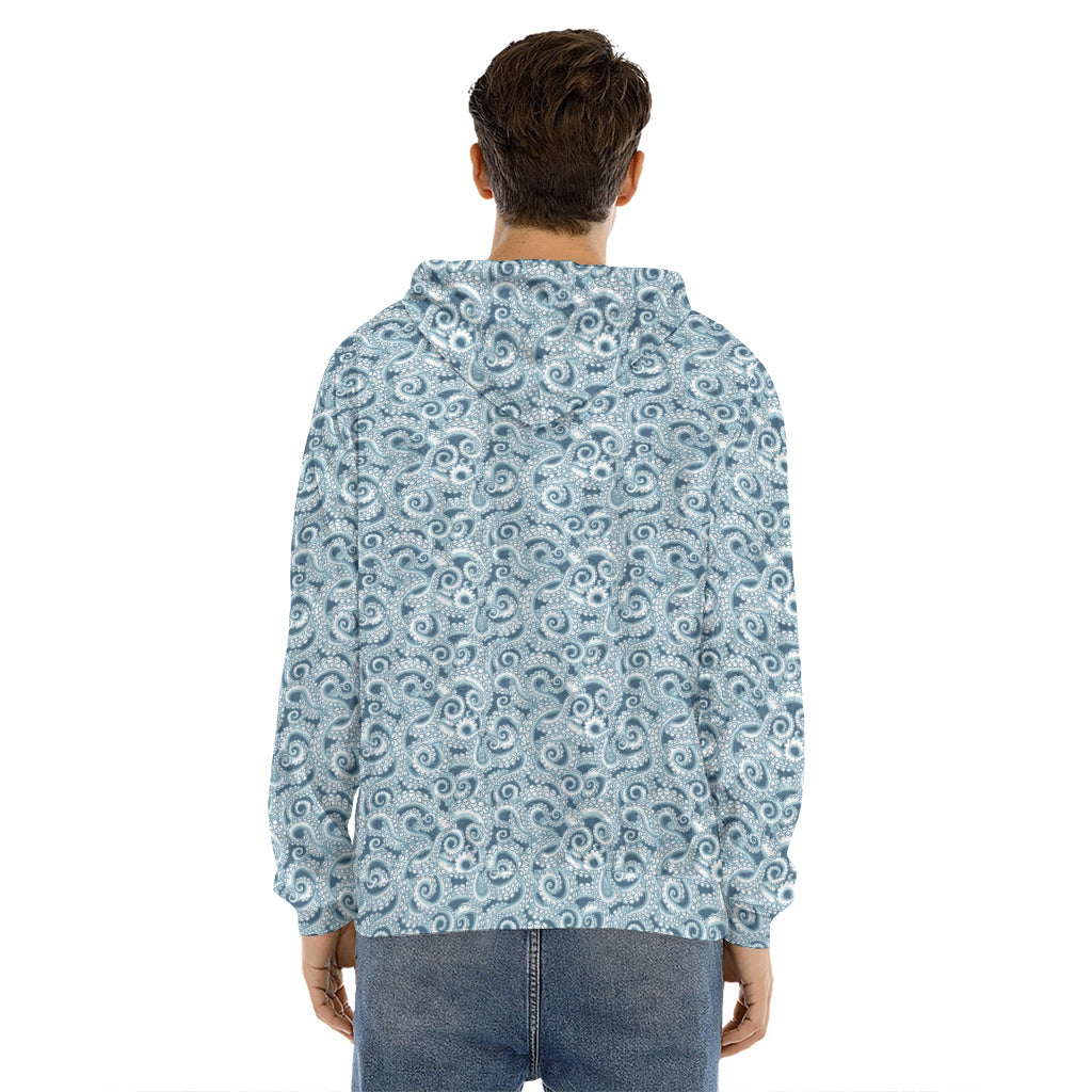 Blue Octopus Tentacles Pattern Print Men's Velvet Pullover Hoodie