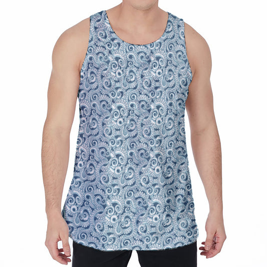 Blue Octopus Tentacles Pattern Print Men's Velvet Tank Top