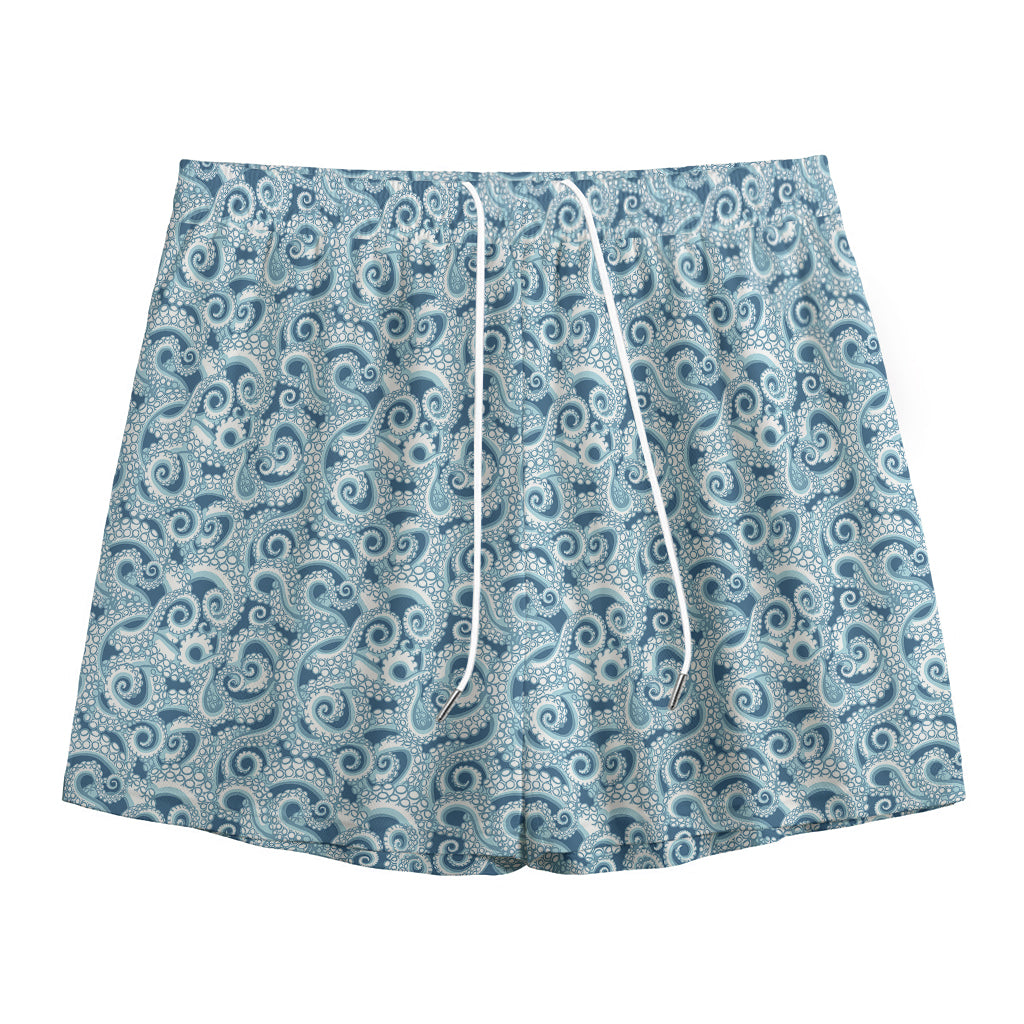 Blue Octopus Tentacles Pattern Print Mesh Shorts