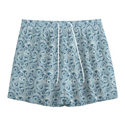 Blue Octopus Tentacles Pattern Print Mesh Shorts