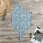 Blue Octopus Tentacles Pattern Print One Shoulder Bodysuit