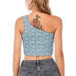 Blue Octopus Tentacles Pattern Print One Shoulder Crop Top