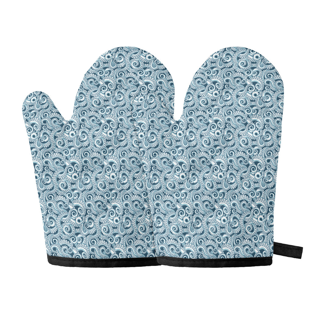 Blue Octopus Tentacles Pattern Print Oven Mitts