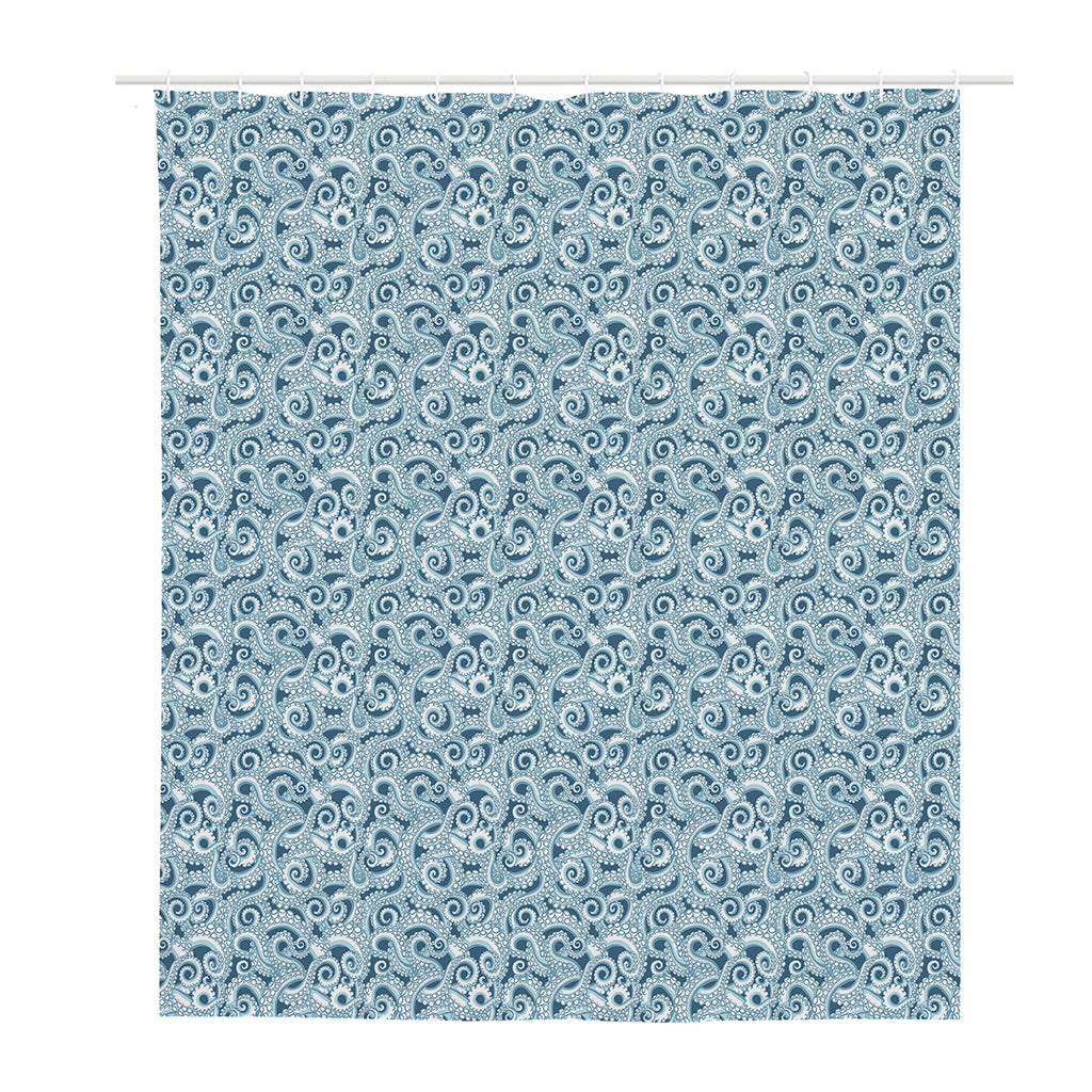 Blue Octopus Tentacles Pattern Print Polyester Shower Curtain