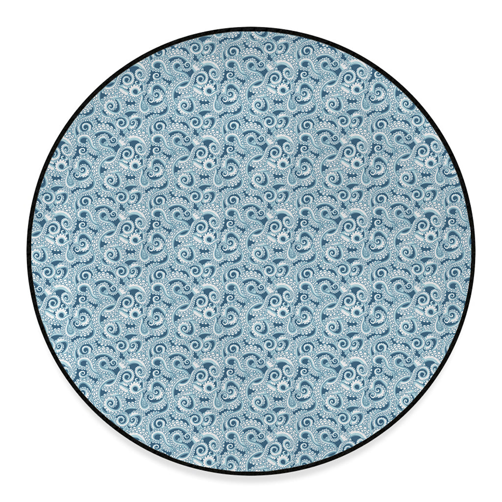 Blue Octopus Tentacles Pattern Print Round Floor Mat