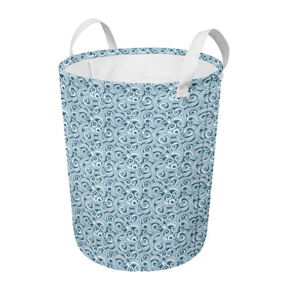 Blue Octopus Tentacles Pattern Print Round Laundry Basket