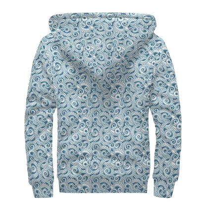 Blue Octopus Tentacles Pattern Print Sherpa Lined Zip Up Hoodie