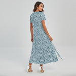 Blue Octopus Tentacles Pattern Print Short Sleeve Maxi Dress