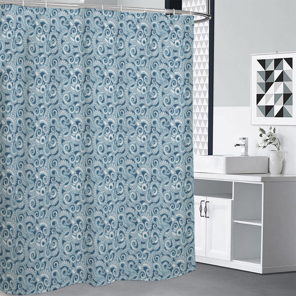 Blue Octopus Tentacles Pattern Print Shower Curtain