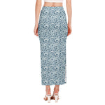 Blue Octopus Tentacles Pattern Print Side Slit Maxi Skirt