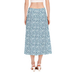 Blue Octopus Tentacles Pattern Print Side Slit Midi Skirt