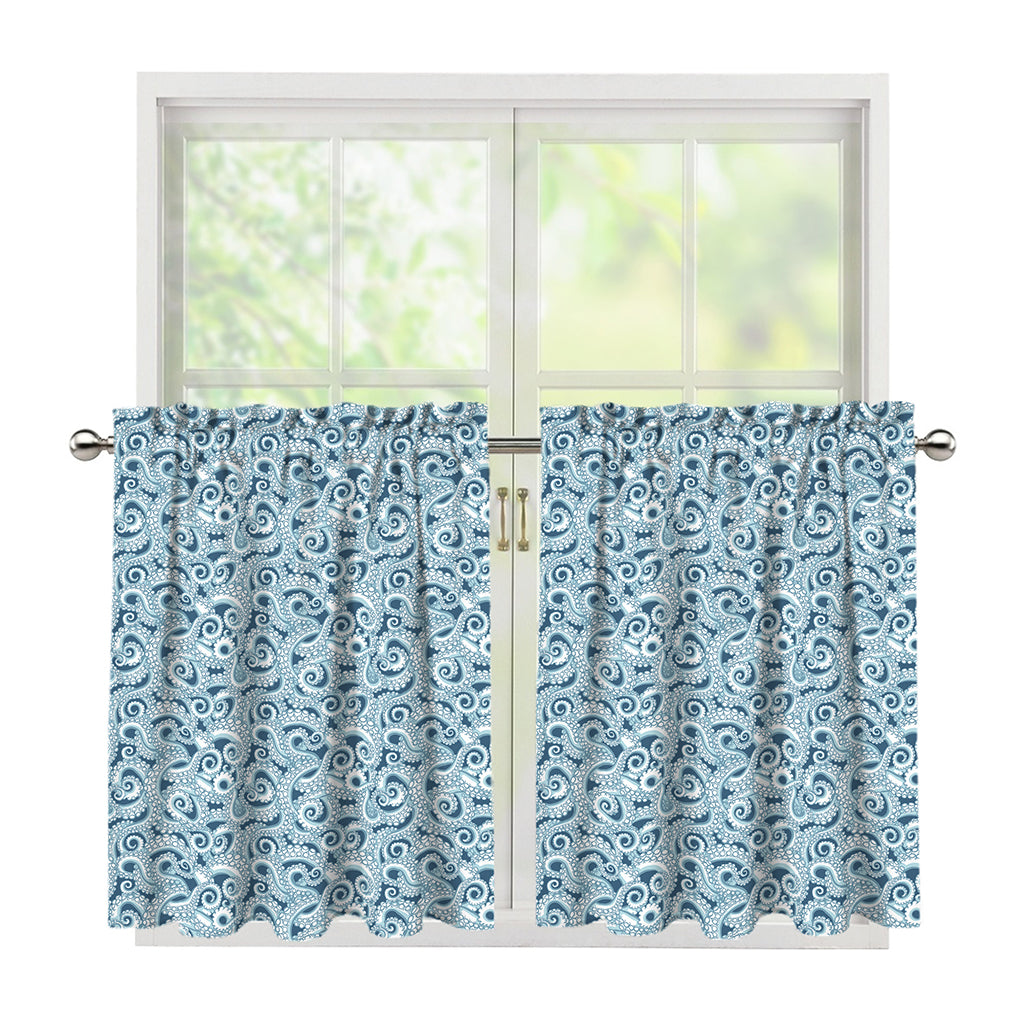 Blue Octopus Tentacles Pattern Print Tier Curtains