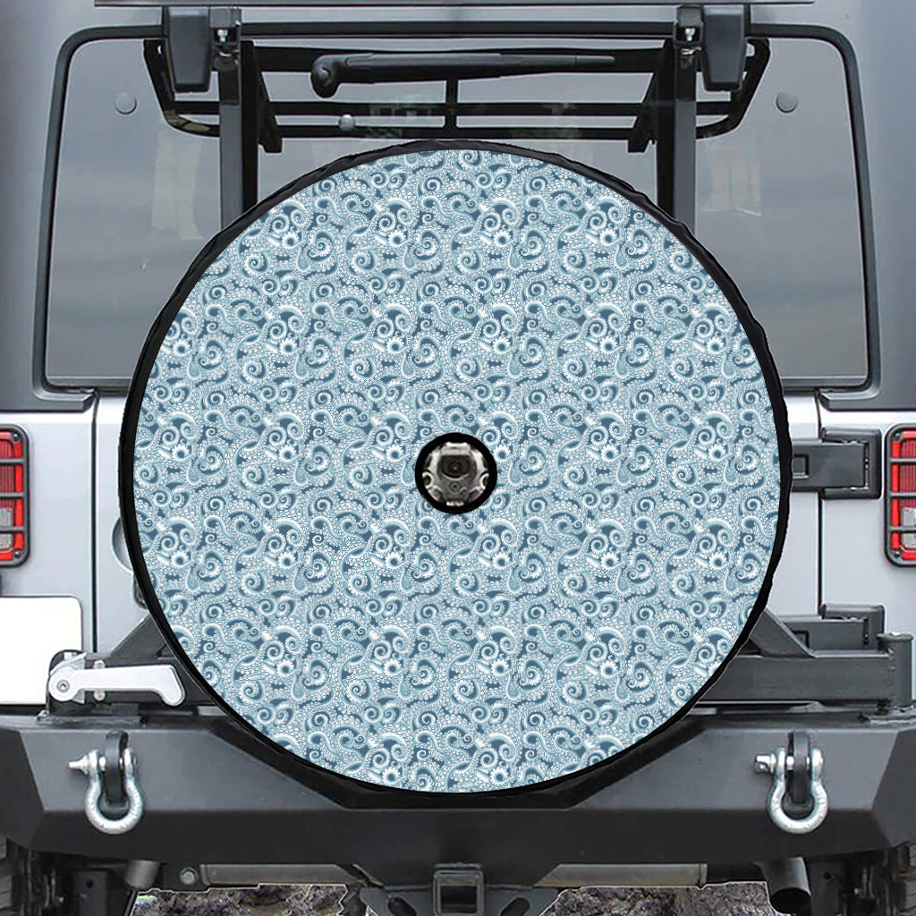 Blue Octopus Tentacles Pattern Print Tire Cover With Camera Hole