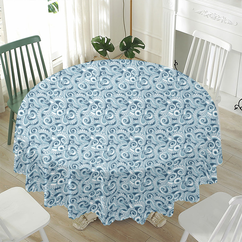 Blue Octopus Tentacles Pattern Print Waterproof Round Tablecloth