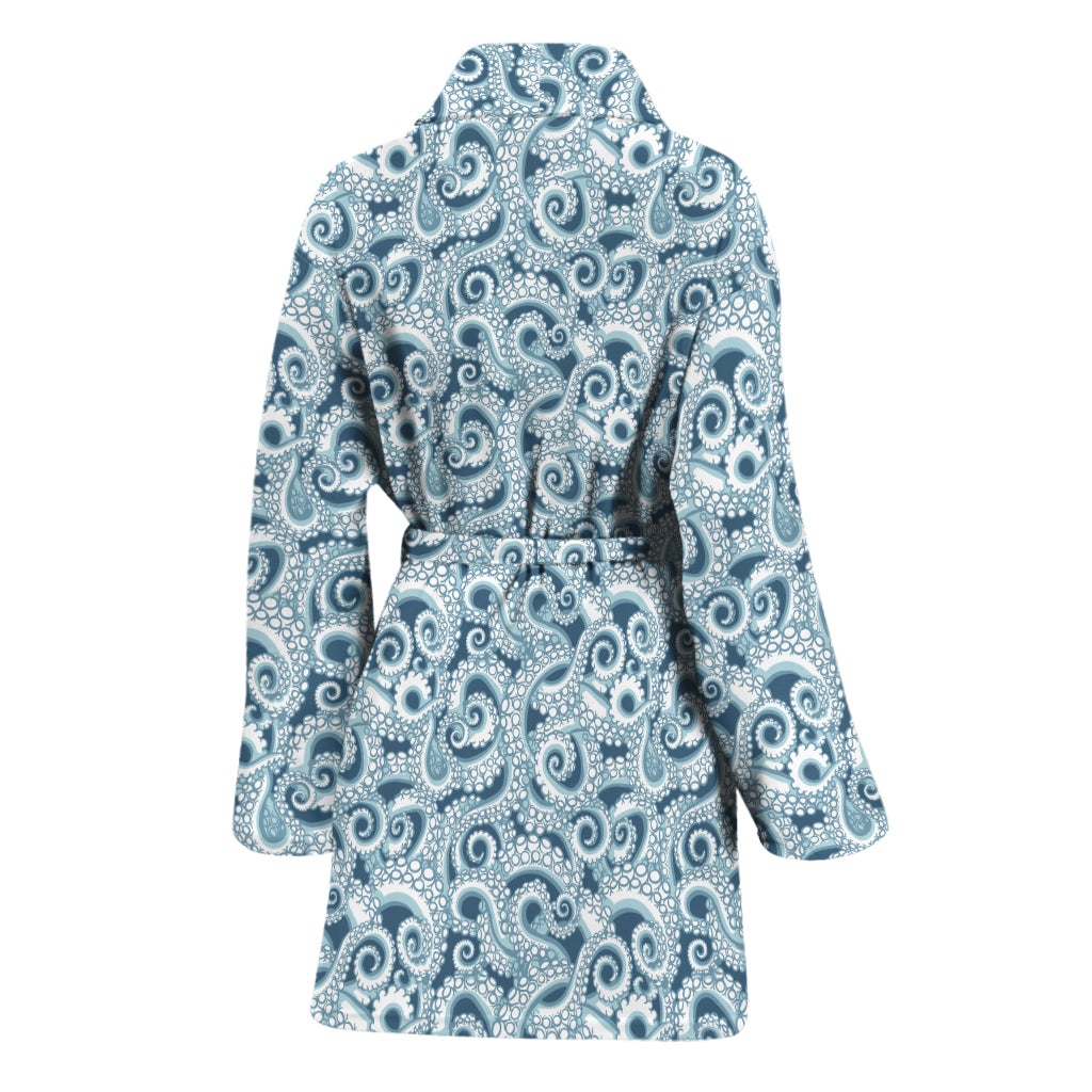 Blue Octopus Tentacles Pattern Print Women's Bathrobe