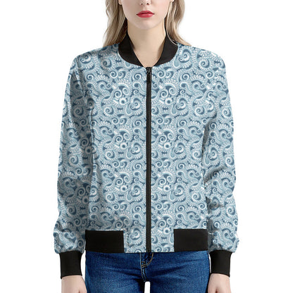 Blue Octopus Tentacles Pattern Print Women's Bomber Jacket