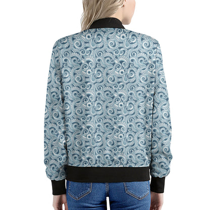 Blue Octopus Tentacles Pattern Print Women's Bomber Jacket