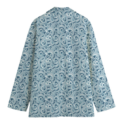 Blue Octopus Tentacles Pattern Print Women's Cotton Blazer