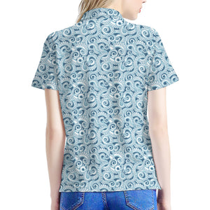 Blue Octopus Tentacles Pattern Print Women's Polo Shirt