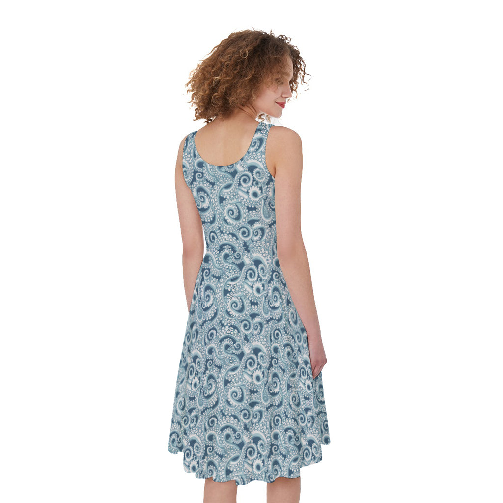 Blue Octopus Tentacles Pattern Print Women's Sleeveless Dress
