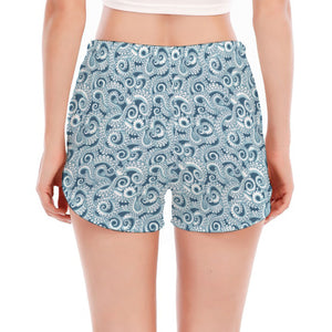 Blue Octopus Tentacles Pattern Print Women's Split Running Shorts