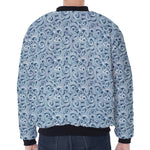 Blue Octopus Tentacles Pattern Print Zip Sleeve Bomber Jacket