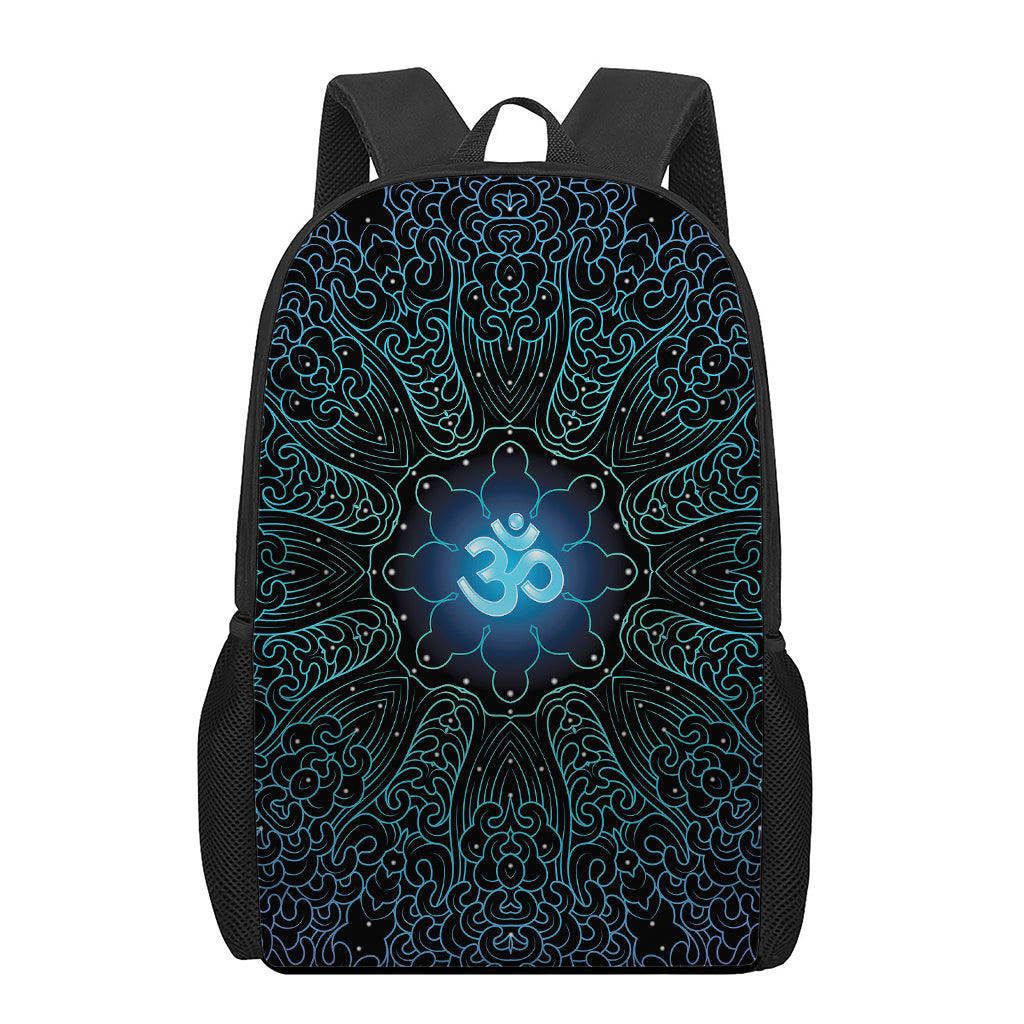 Blue Om Mandala Print 17 Inch Backpack