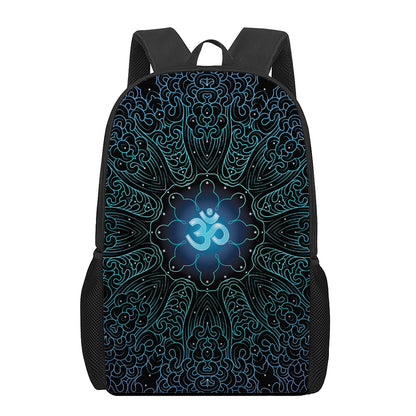 Blue Om Mandala Print 17 Inch Backpack