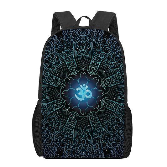 Blue Om Mandala Print 17 Inch Backpack