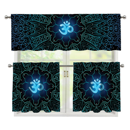 Blue Om Mandala Print 3 Piece Kitchen Curtains