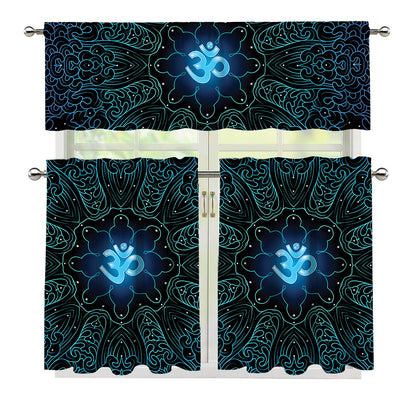 Blue Om Mandala Print 3 Piece Kitchen Curtains