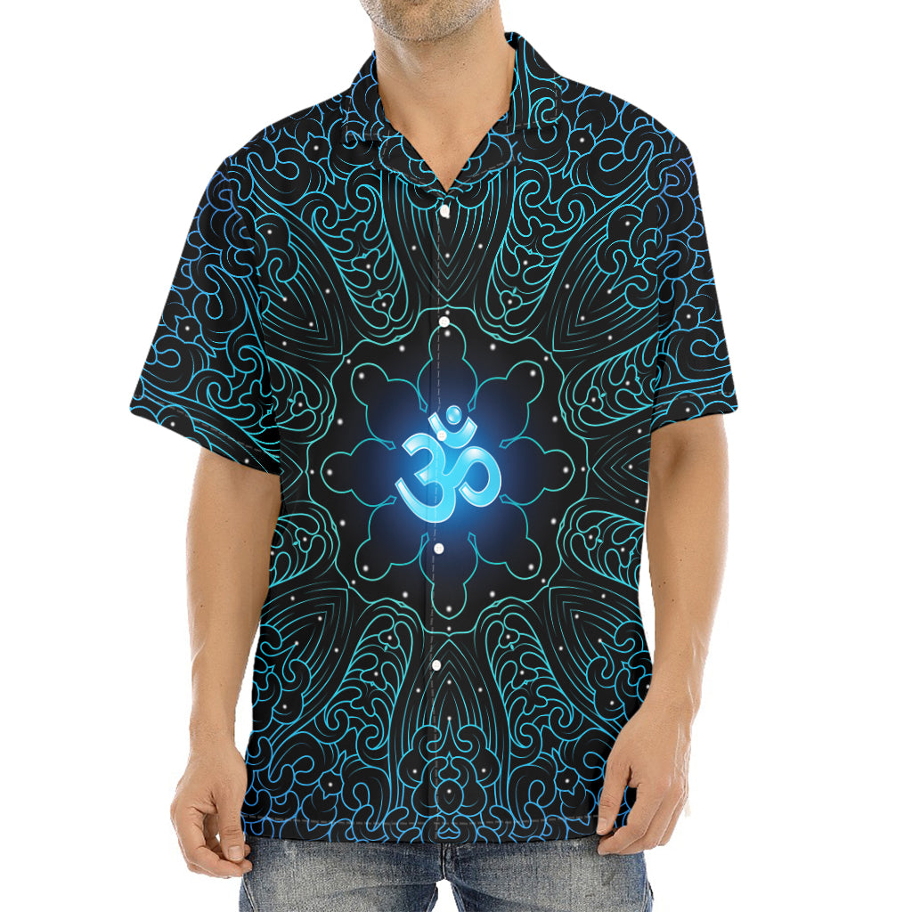 Blue Om Mandala Print Aloha Shirt