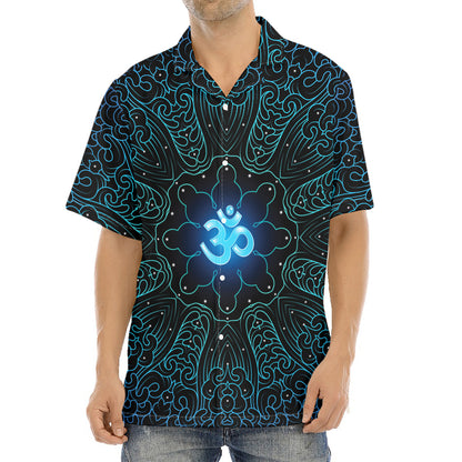 Blue Om Mandala Print Aloha Shirt