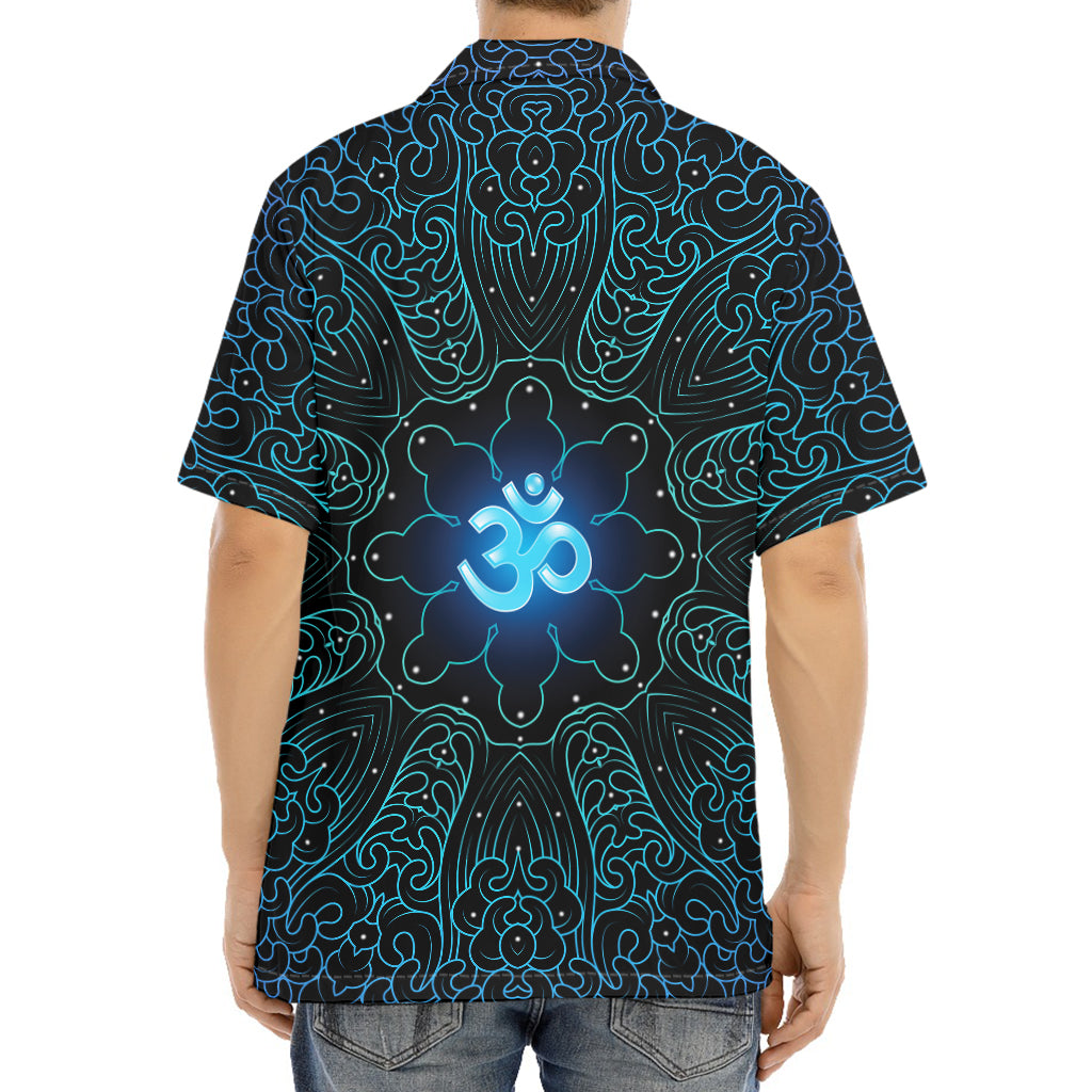 Blue Om Mandala Print Aloha Shirt