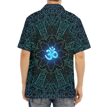 Blue Om Mandala Print Aloha Shirt