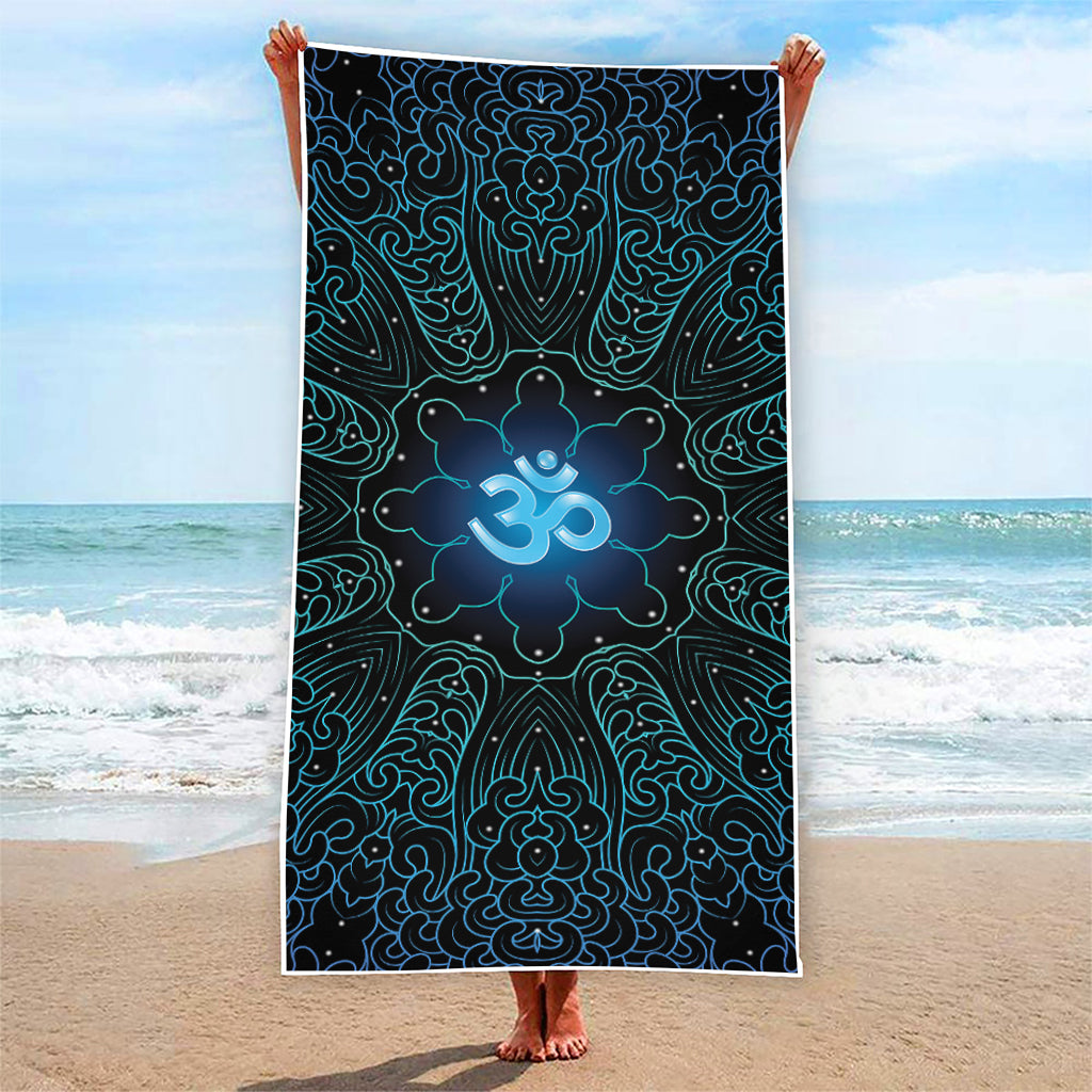 Blue Om Mandala Print Beach Towel