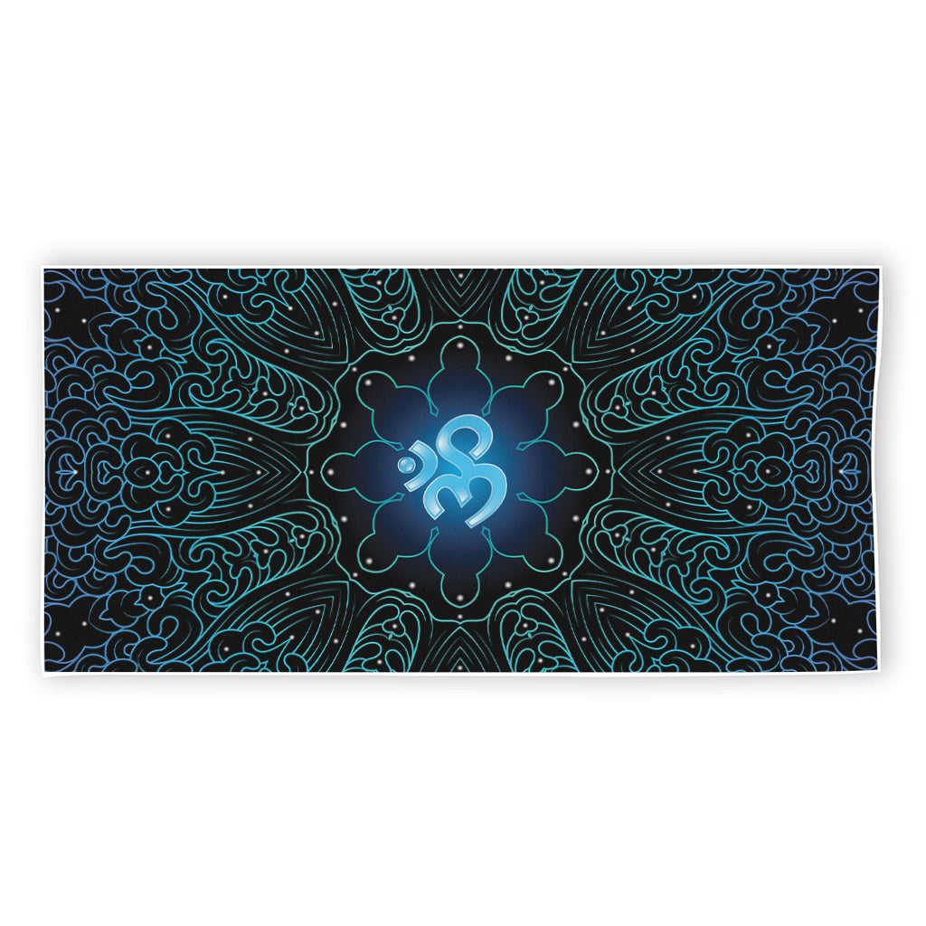 Blue Om Mandala Print Beach Towel