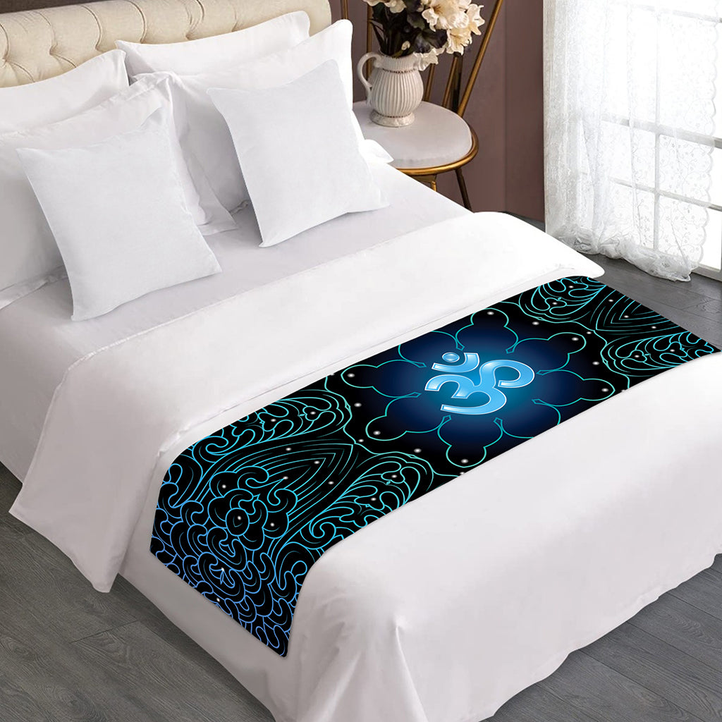 Blue Om Mandala Print Bed Runner