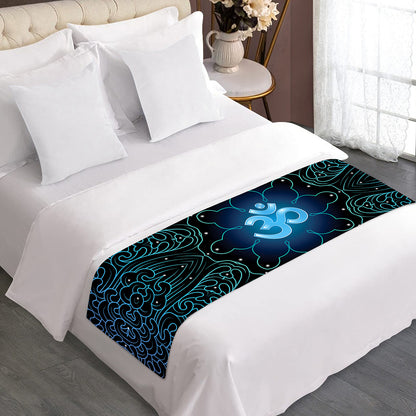 Blue Om Mandala Print Bed Runner