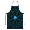 Blue Om Mandala Print Bib Apron With Pocket