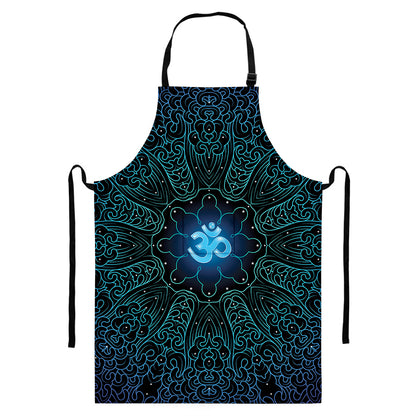 Blue Om Mandala Print Bib Apron With Pocket
