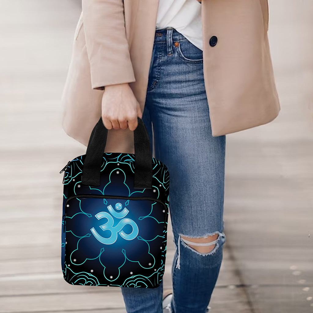 Blue Om Mandala Print Bible Tote Bag