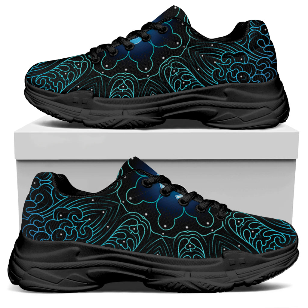Blue Om Mandala Print Black Chunky Shoes